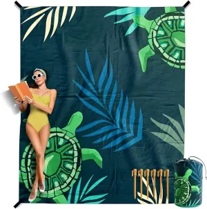 VENTURE 4TH Family-Size Beach Blanket: Sandproof, Waterproof, Lightweight & Compact. Includes Stakes and Carry Bag. 7x8 feet XL Navy Turtle