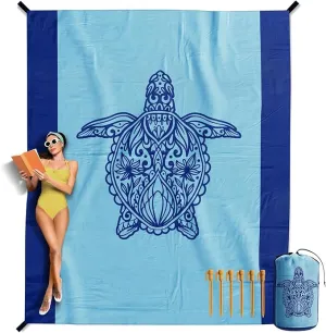 VENTURE 4TH Family-Size Beach Blanket: Sandproof, Waterproof, Lightweight & Compact. Includes Stakes and Carry Bag. 9x10 feet XXL Mandala Turtle