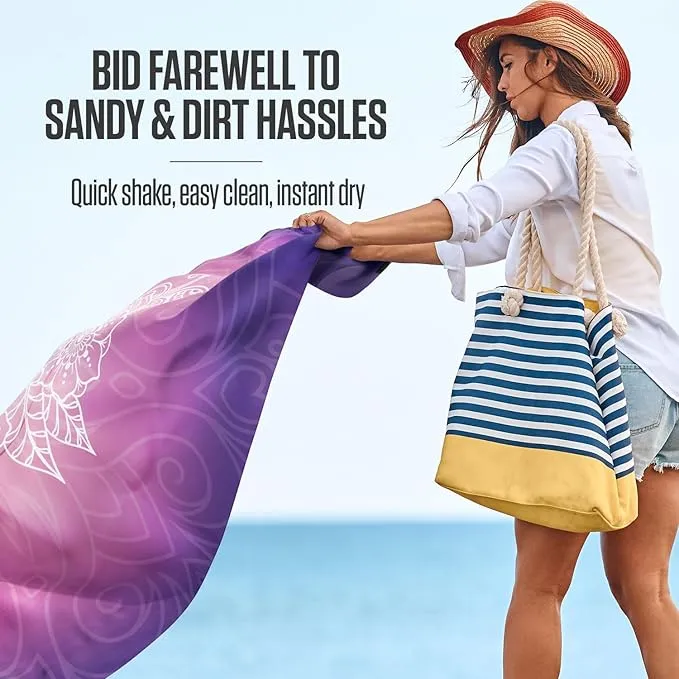 VENTURE 4TH Family-Size Beach Blanket: Sandproof, Waterproof, Lightweight & Compact. Includes Stakes and Carry Bag. 9x10 feet XXL Purple Mandala