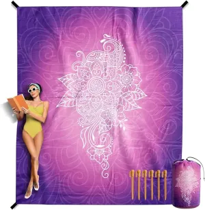 VENTURE 4TH Family-Size Beach Blanket: Sandproof, Waterproof, Lightweight & Compact. Includes Stakes and Carry Bag. 9x10 feet XXL Purple Mandala