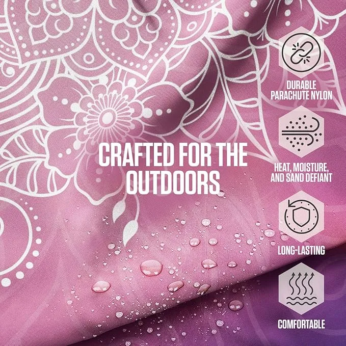 VENTURE 4TH Family-Size Beach Blanket: Sandproof, Waterproof, Lightweight & Compact. Includes Stakes and Carry Bag. 9x10 feet XXL Purple Mandala