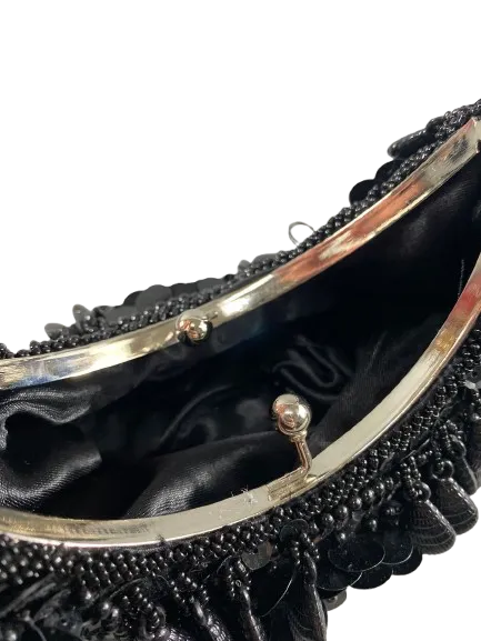 Vintage Black Dangling Beaded Sequins Evening Bag
