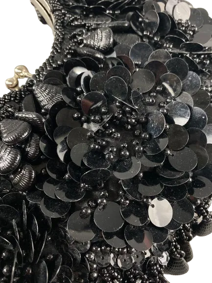 Vintage Black Dangling Beaded Sequins Evening Bag