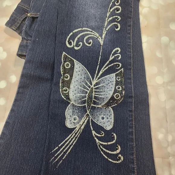 Vintage Cosmopolitan Jeanswear Beaded Butterfly Jeans, Women's 10