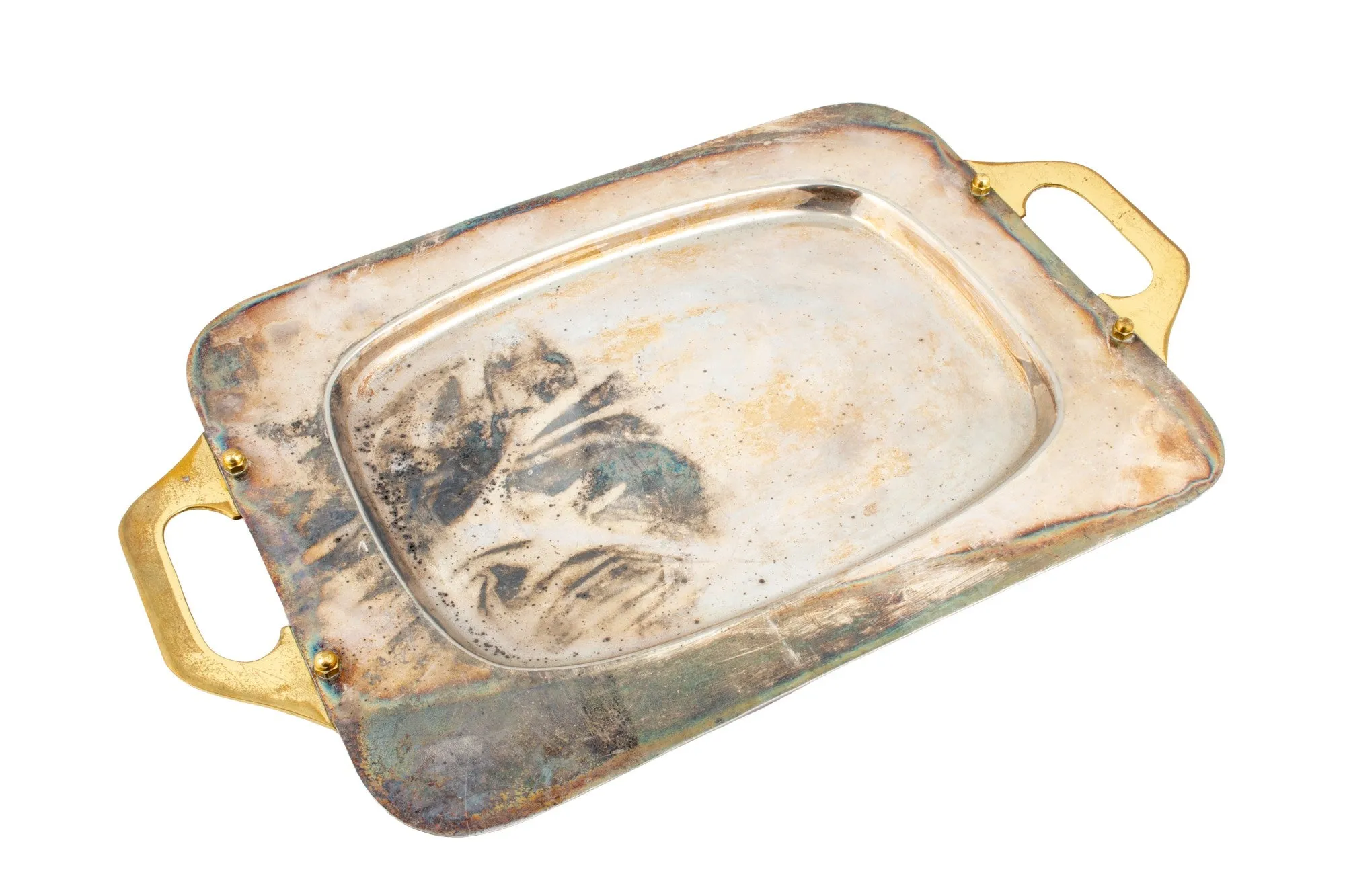Vintage French Two-Tone Metal Handled Tray