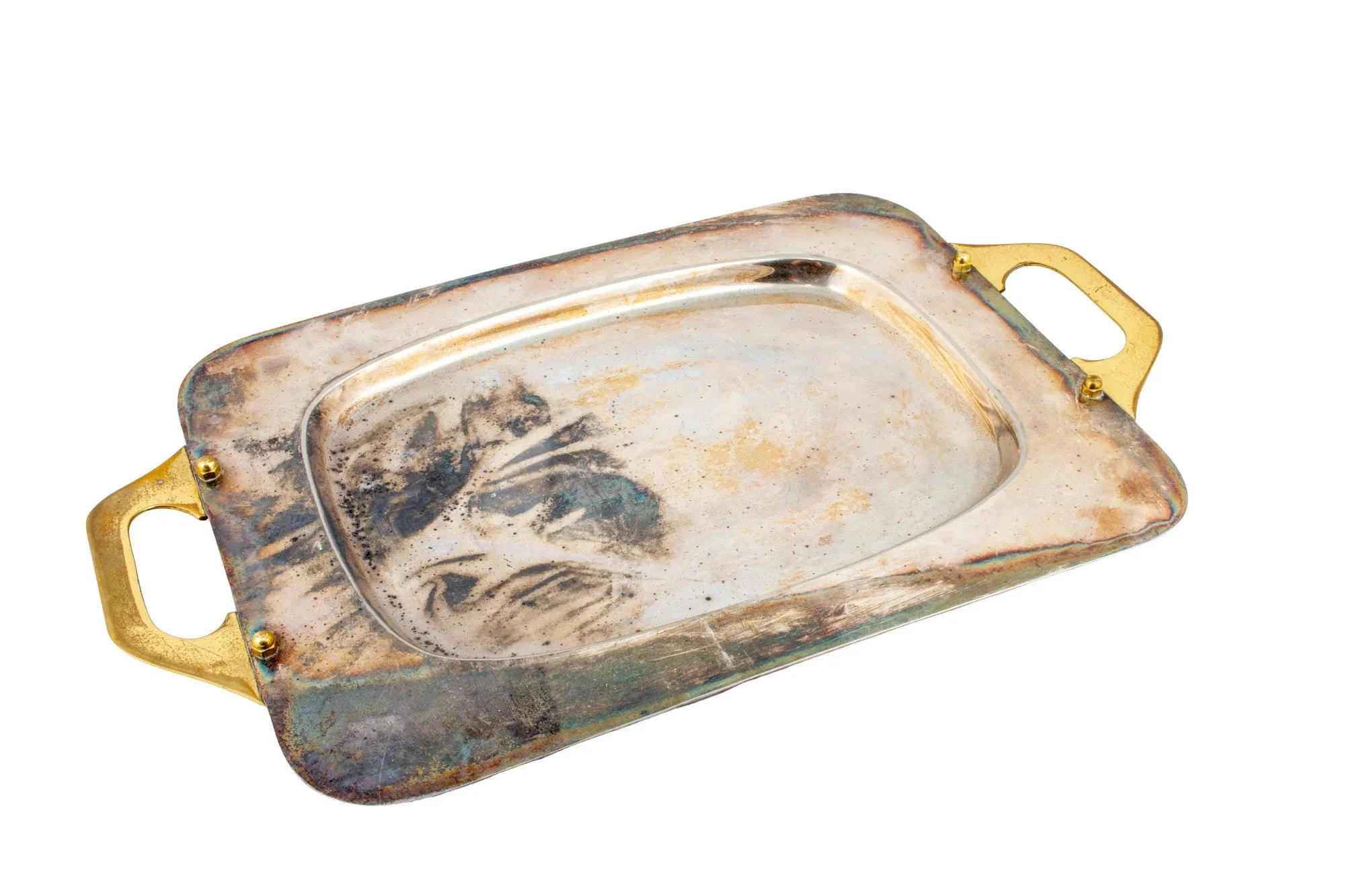 Vintage French Two-Tone Metal Handled Tray