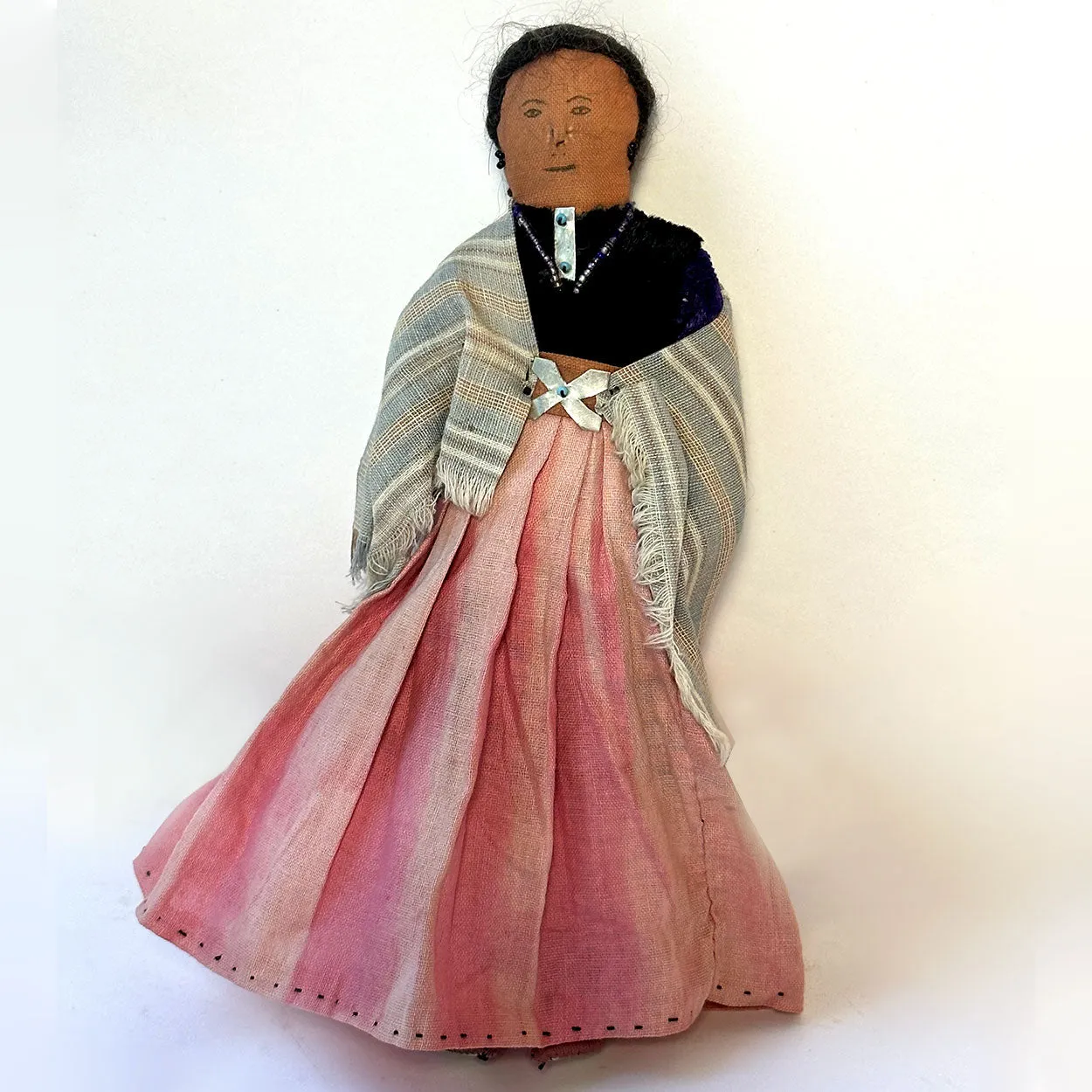 Vintage Native American Navajo Handmade Cloth Beaded Doll of a Lady
