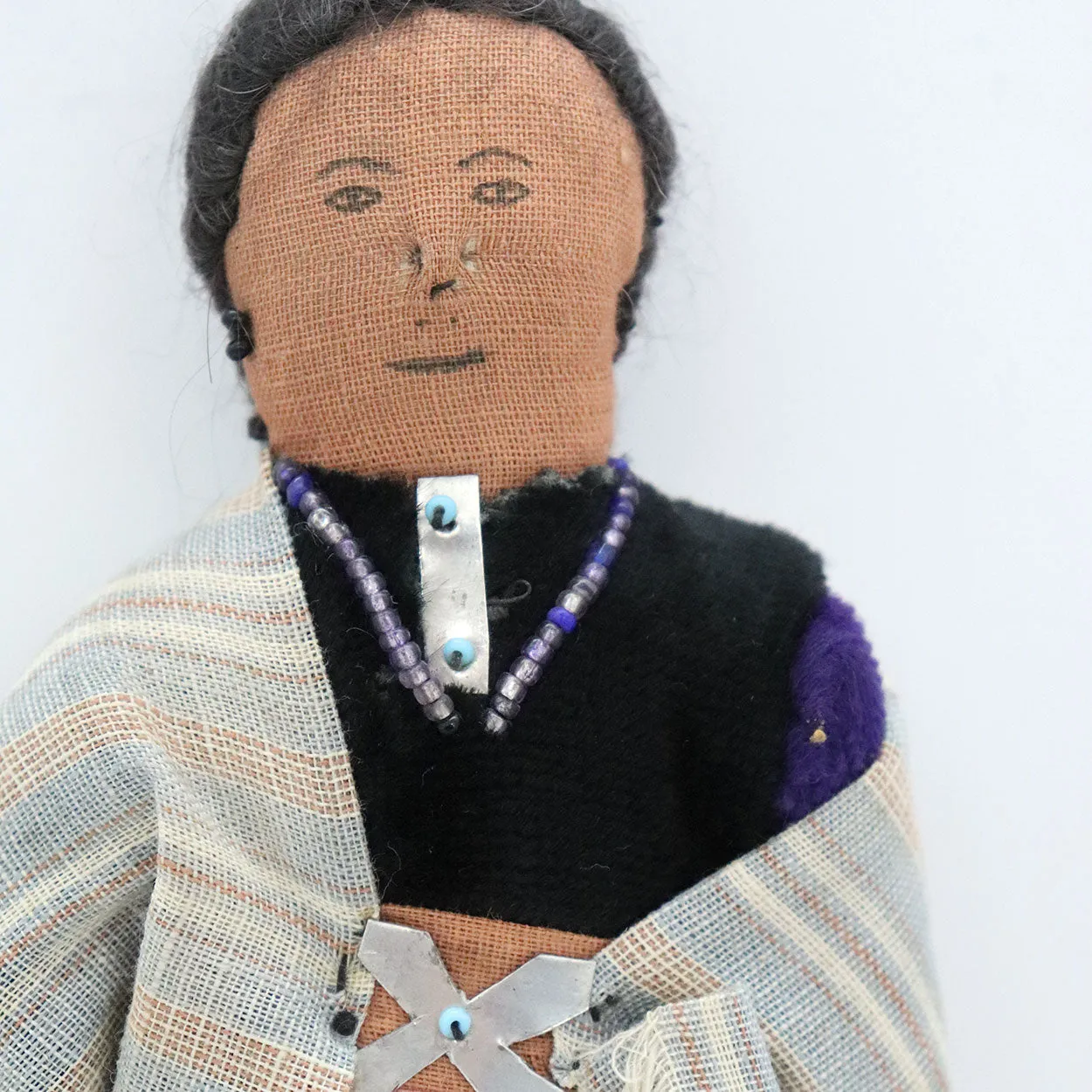 Vintage Native American Navajo Handmade Cloth Beaded Doll of a Lady