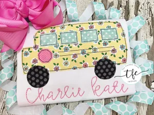 {Vintage Stitch School Bus} applique tee