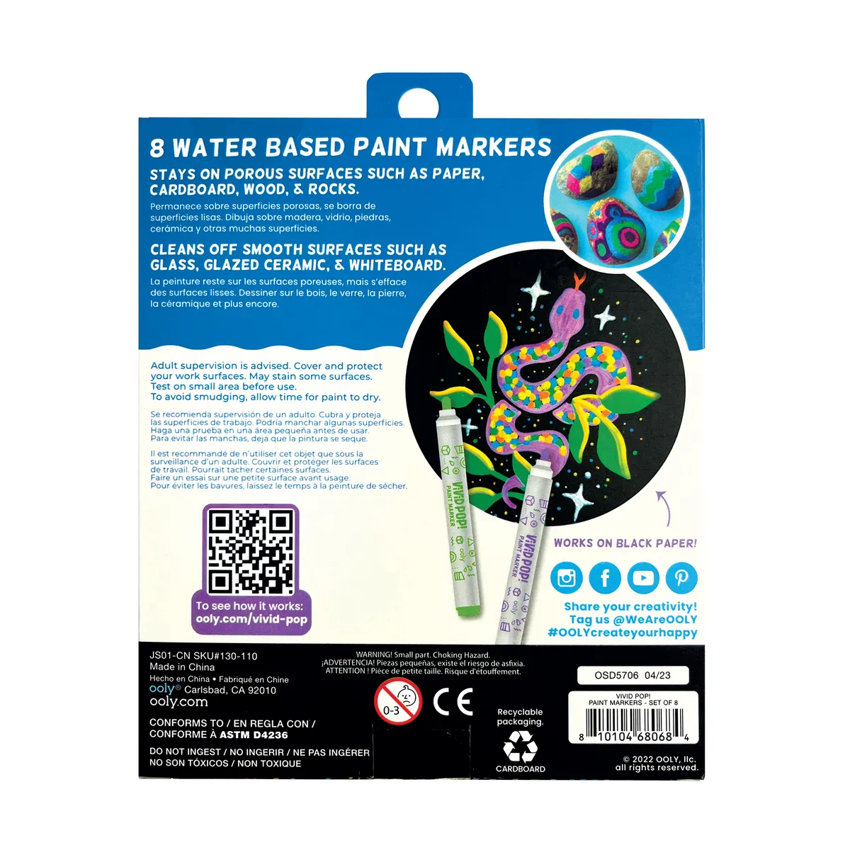 vivid pop! water based paint markers - set of 8