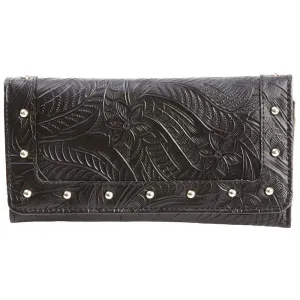Wallet Womens ID Credit Card Case Holder Slim Tri-Fold Black Genuine Leather