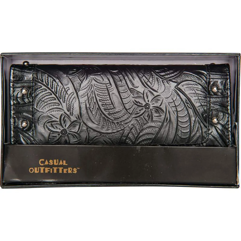 Wallet Womens ID Credit Card Case Holder Slim Tri-Fold Black Genuine Leather