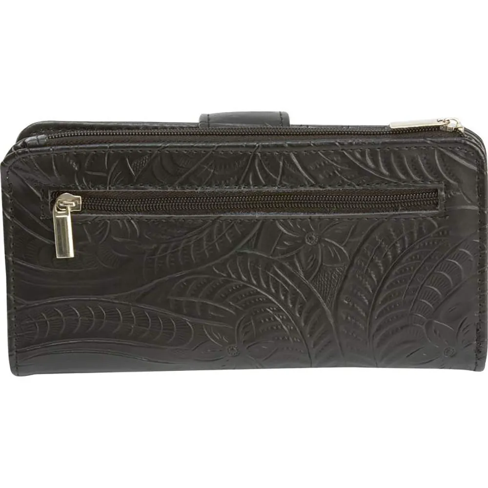 Wallet Womens Snap Flap ID Credit Card Case Holder Tri-Fold Black Genuine Leather