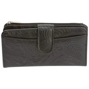 Wallet Womens Snap Flap ID Credit Card Case Holder Tri-Fold Black Genuine Leather