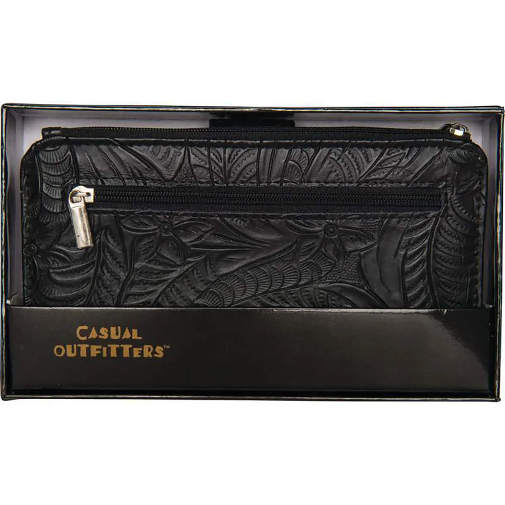 Wallet Womens Snap Flap ID Credit Card Case Holder Tri-Fold Black Genuine Leather