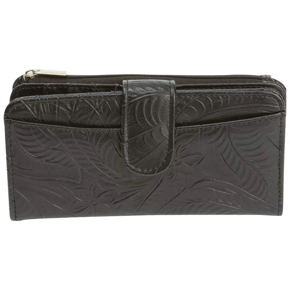 Wallet Womens Snap Flap ID Credit Card Case Holder Tri-Fold Black Genuine Leather