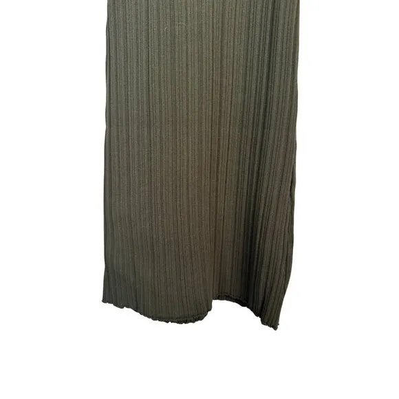 WAYF XS Ribbed Olive Green Knit Long Sleeve Midi Dress Waist Tie