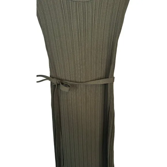 WAYF XS Ribbed Olive Green Knit Long Sleeve Midi Dress Waist Tie
