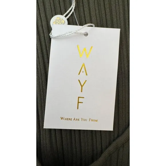 WAYF XS Ribbed Olive Green Knit Long Sleeve Midi Dress Waist Tie