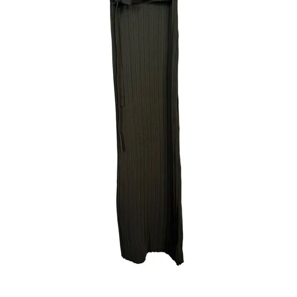 WAYF XS Ribbed Olive Green Knit Long Sleeve Midi Dress Waist Tie