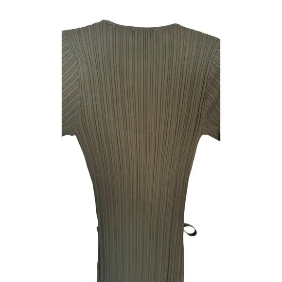 WAYF XS Ribbed Olive Green Knit Long Sleeve Midi Dress Waist Tie