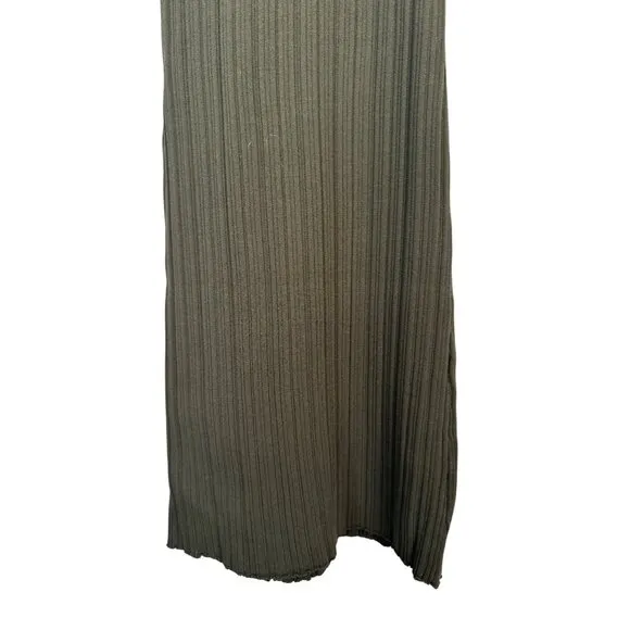 WAYF XS Ribbed Olive Green Knit Long Sleeve Midi Dress Waist Tie
