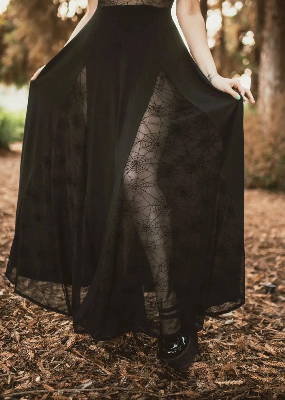 Weasel Wear Arachnophobia Spiderweb Maxi Dress Black