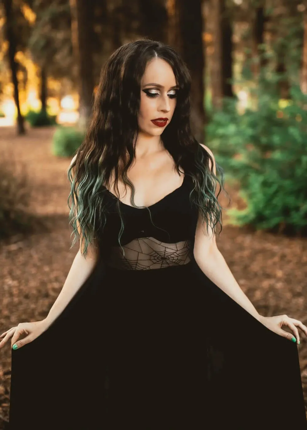 Weasel Wear Arachnophobia Spiderweb Maxi Dress Black