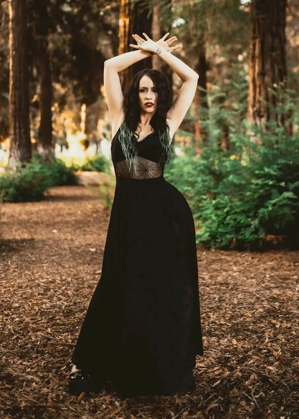 Weasel Wear Arachnophobia Spiderweb Maxi Dress Black
