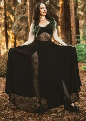 Weasel Wear Arachnophobia Spiderweb Maxi Dress Black