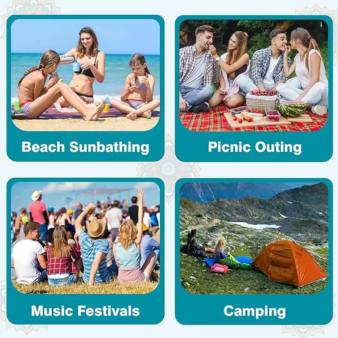 WERNNSAI Beach Blanket - Beach Mat Mandala Beach Blanket 83’’ x 79’’/ 6.5Ft x 7 Ft Waterproof Sandproof Oversized Lightweight Picnic Mat for Adults Outdoor Beach Party Travel Camping Music Festival