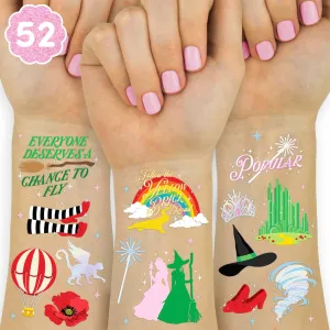 Witch Temporary Tattoos - 52 Iridescent Foil Pcs | Birthday Witch Accessory, Kids Wizard Party Favor, Cute Musical DIY Activity