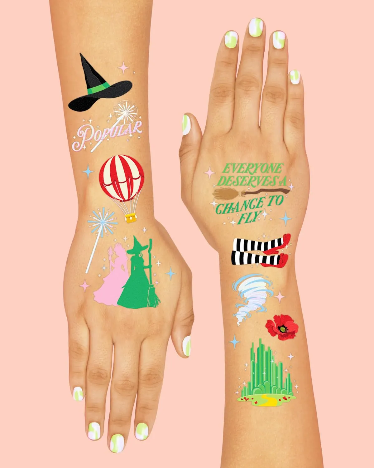 Witch Temporary Tattoos - 52 Iridescent Foil Pcs | Birthday Witch Accessory, Kids Wizard Party Favor, Cute Musical DIY Activity