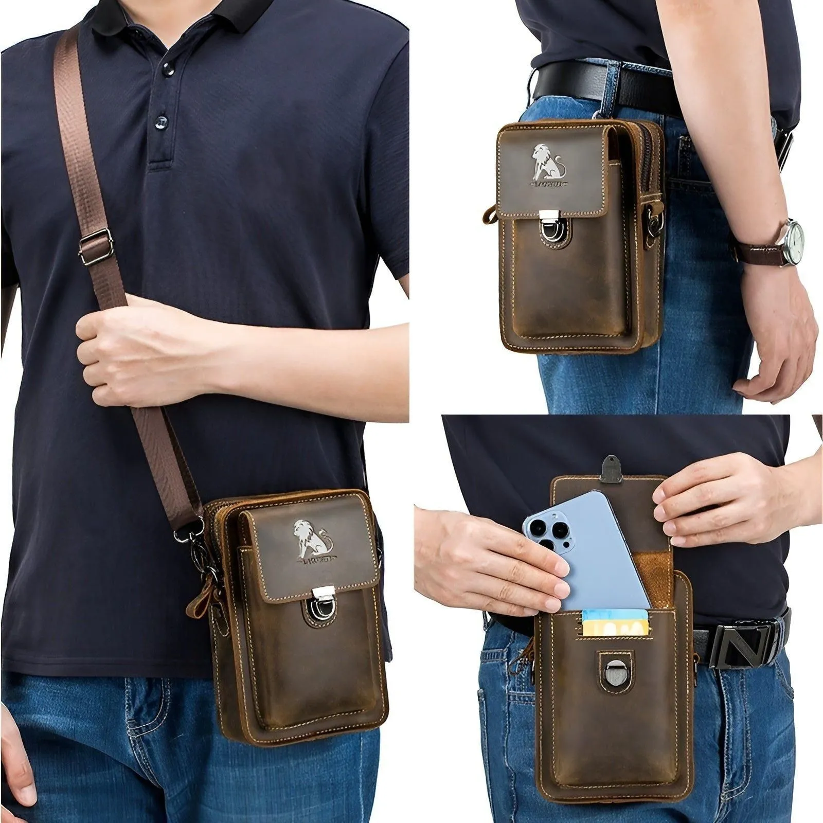 with Strap Adjustable Leather for Waist – Design Vidal and Monumental discount Now or never Bag Functional Bag Multi-Pocket Men