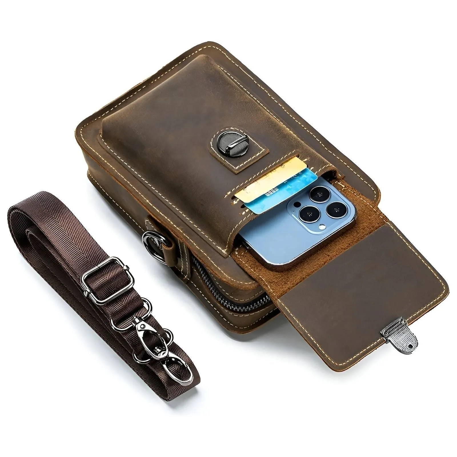 with Strap Adjustable Leather for Waist – Design Vidal and Monumental discount Now or never Bag Functional Bag Multi-Pocket Men
