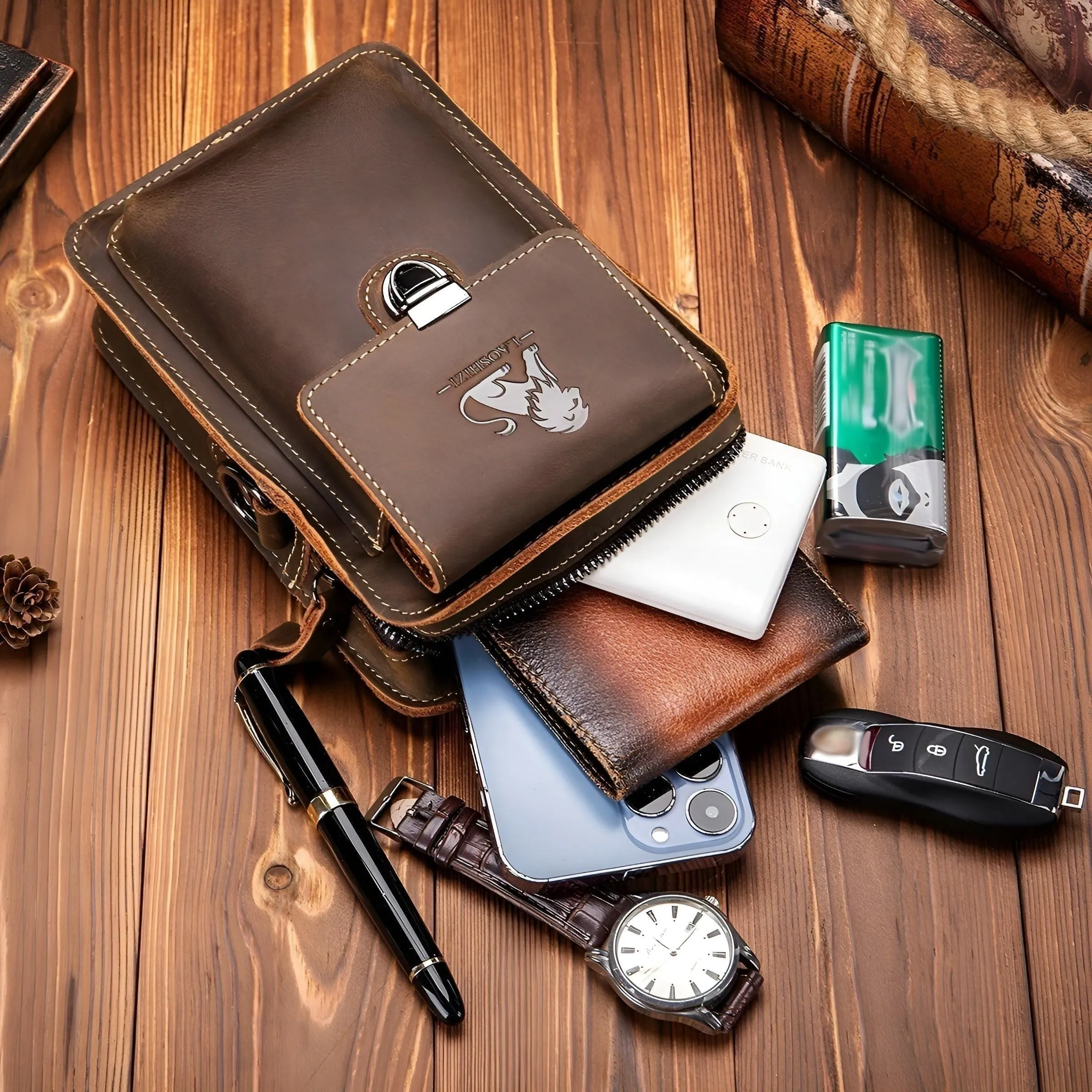 with Strap Adjustable Leather for Waist – Design Vidal and Monumental discount Now or never Bag Functional Bag Multi-Pocket Men