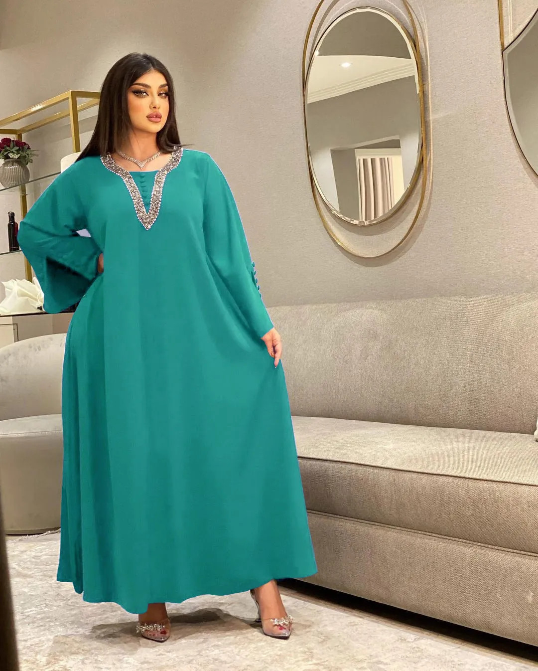 Women's Fashion Plus Size Women Handmade Beaded Rhinestone Dress