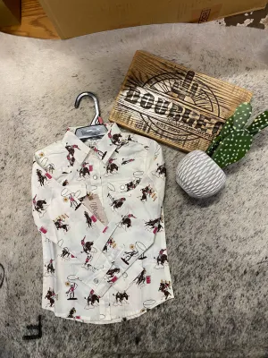 Wrangler Girl's Bold Print Western Snap Shirt in White