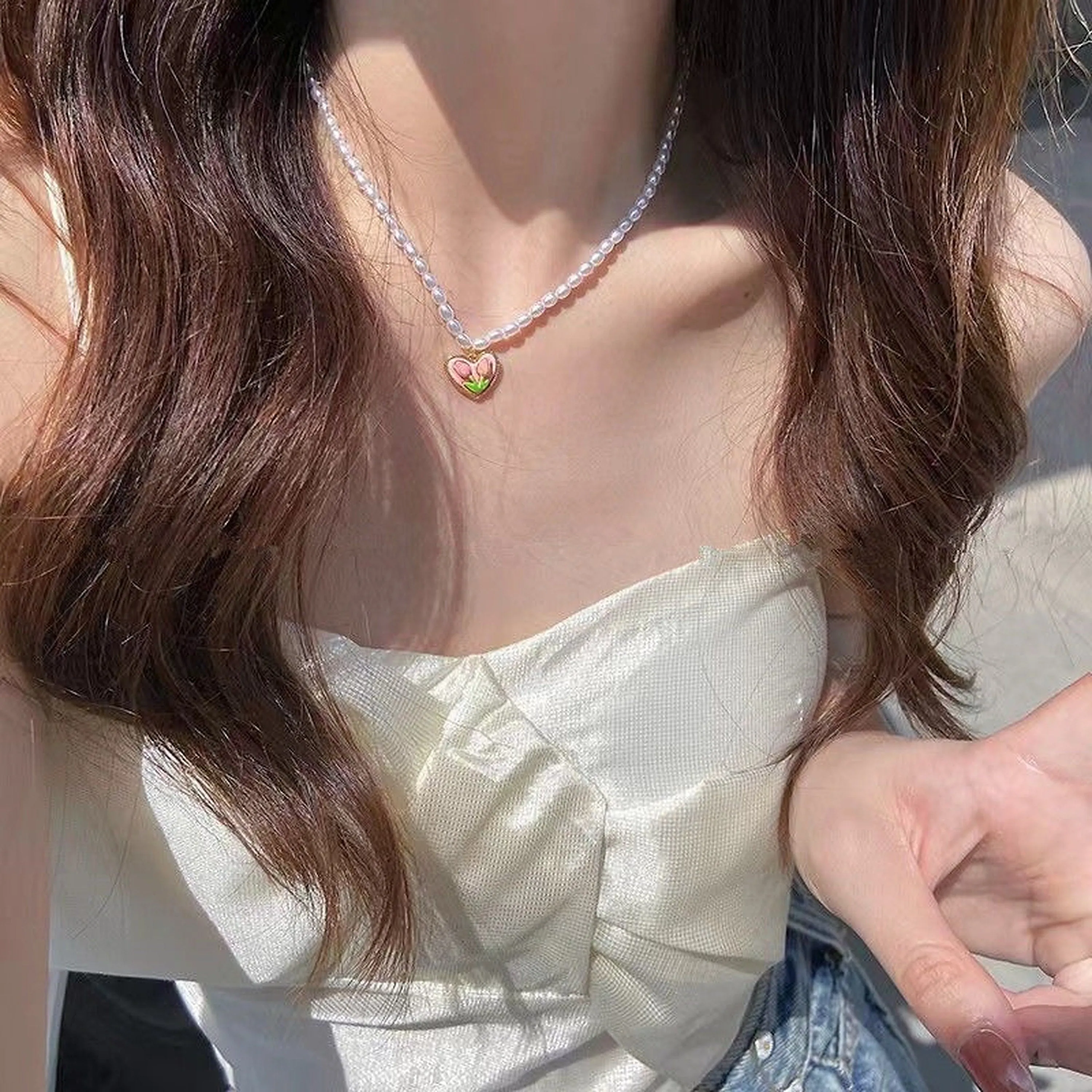 Y2K Pink Tulip Heart Charm Pendant