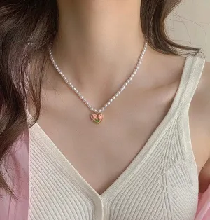 Y2K Pink Tulip Heart Charm Pendant
