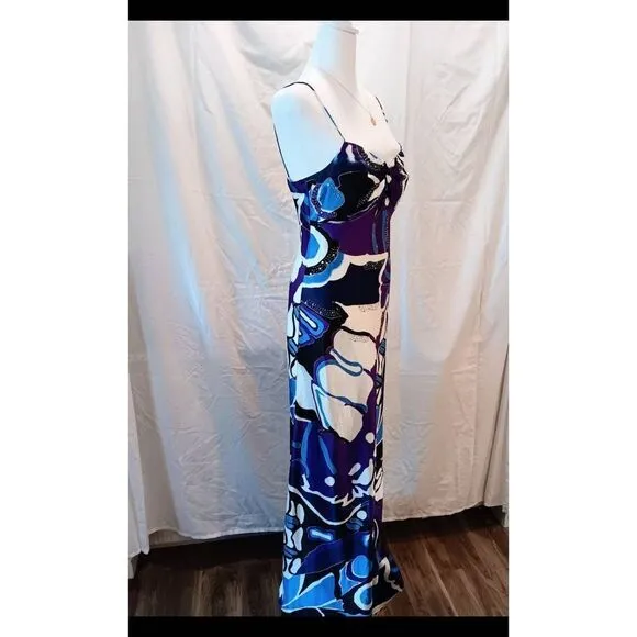 Y2K Vintage Satin Mosaic Beaded Evening Gown