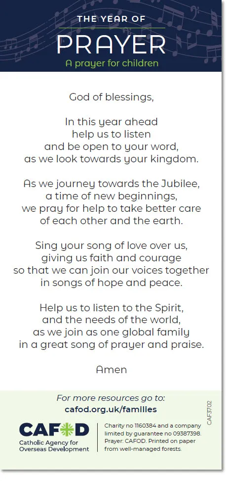 Year of Prayer prayer card for children