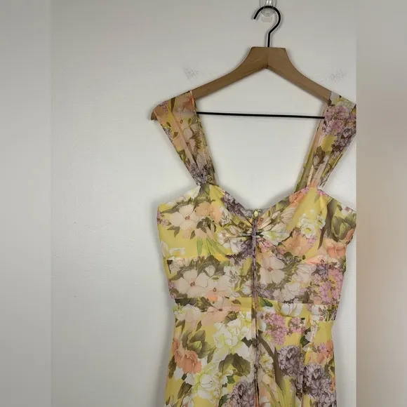 Yumi Kim Ariana Midi Floral Dress Garden Side Slit Off Shoulder Women’s Size S