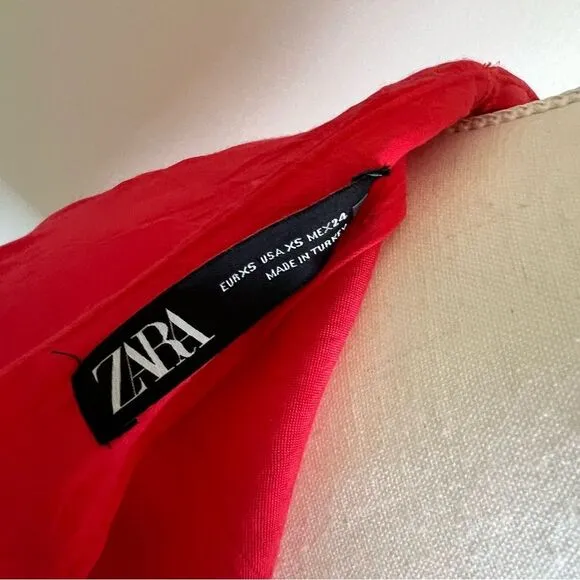 ZARA Coral Red Sateen Mini Skirt with Knot Detail Bloggers Fave Size XS