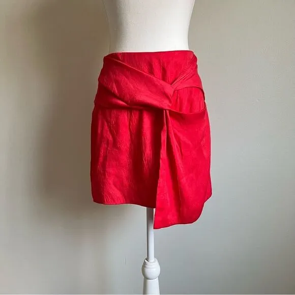 ZARA Coral Red Sateen Mini Skirt with Knot Detail Bloggers Fave Size XS