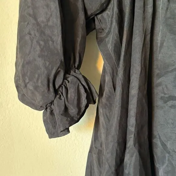 Zara Dolman Mini Black Dress Ruffle Puff Cinched Babydoll Size S
