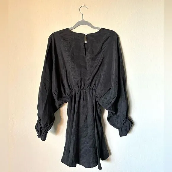 Zara Dolman Mini Black Dress Ruffle Puff Cinched Babydoll Size S