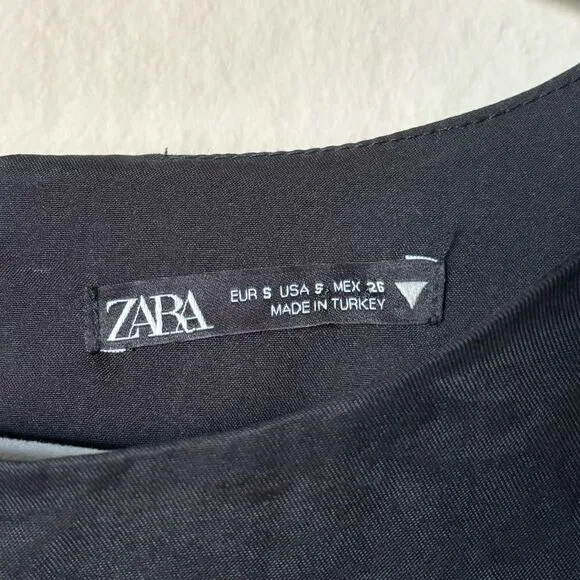 Zara Dolman Mini Black Dress Ruffle Puff Cinched Babydoll Size S