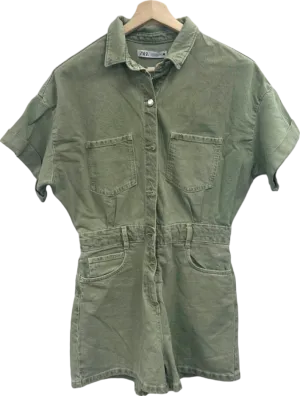 Zara Green Short Sleeve Denim playsuit UK L