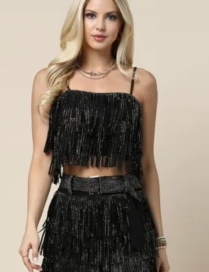 Zenni Rhinestone Fringe Top